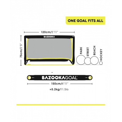 Bazookagoal Teleskopski Gol - 120 × 75 cm Crno-Žuti - Funino Nogometni Mini Gol