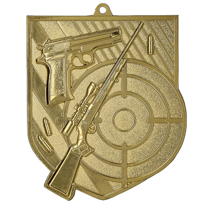 Streljačka medalja Targetis s motivom oružja i mete 78x68mm_EliteSport