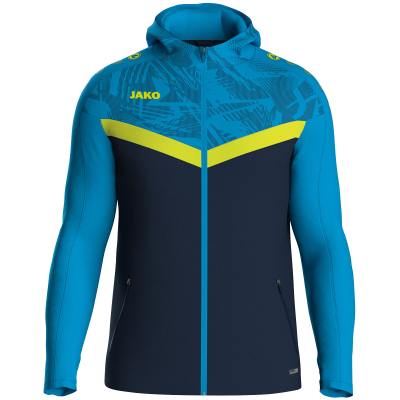 Jako Iconic jakna s kapuljačom – nebesko plava/tamno plava/neon žuta_EliteSport