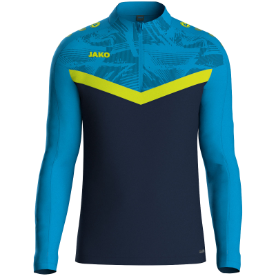 Jako Iconic ziptop majica dugih rukava – nebesko plava/tamno plava/neon žuta_EliteSport