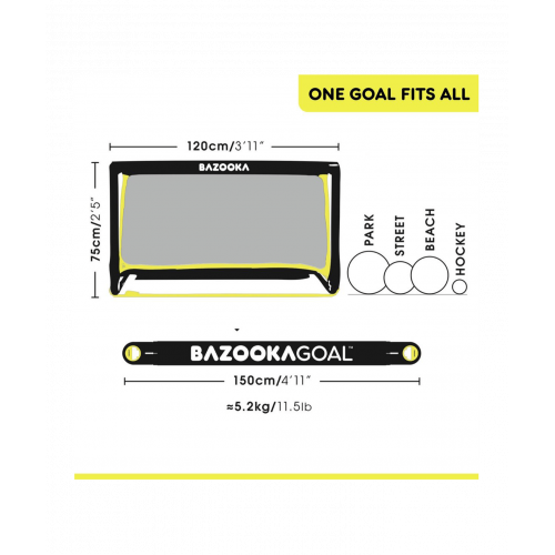 Bazookagoal Teleskopski Gol - 120 × 75 cm Crno-Žuti - Funino Nogometni Mini Gol