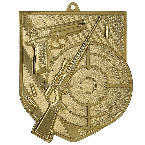 Streljačka medalja Targetis s motivom oružja i mete 78x68mm_EliteSport