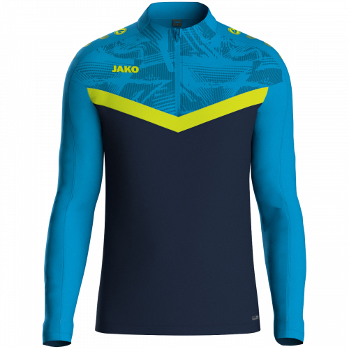 Jako Iconic ziptop majica dugih rukava – nebesko plava/tamno plava/neon žuta_EliteSport
