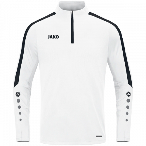 Jako Power ziptop majica dugih rukava –bijela/crna_EliteSport